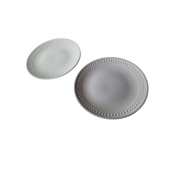 MATCERAMICA White Embossed Dot Band 10.75" Dinner Plates Set of 2 - Picture 1 of 6